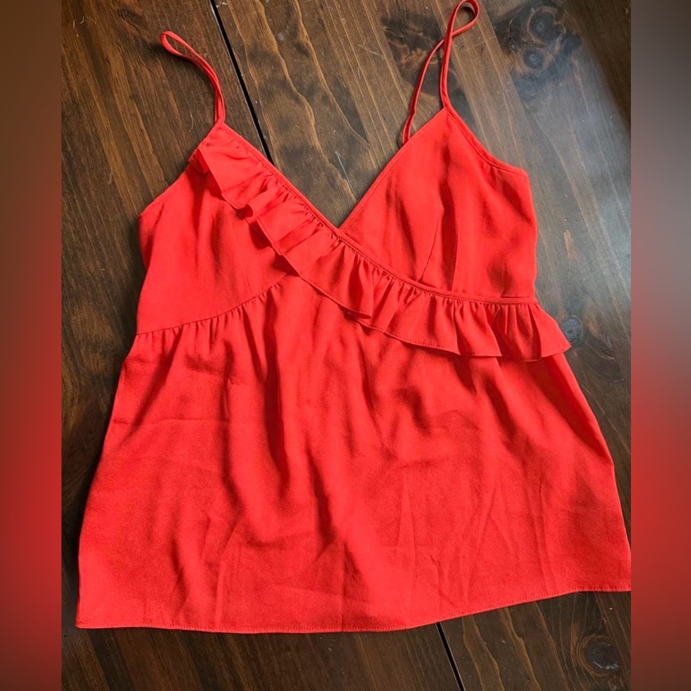 Red Ruffle-Trim Spaghetti Strap Cami - Picture 1 of 5